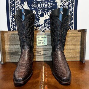 RUJO 'The Jimmy' Chocolate Python Cowboy Boots in a Snip-Toe & Men's Size 11D